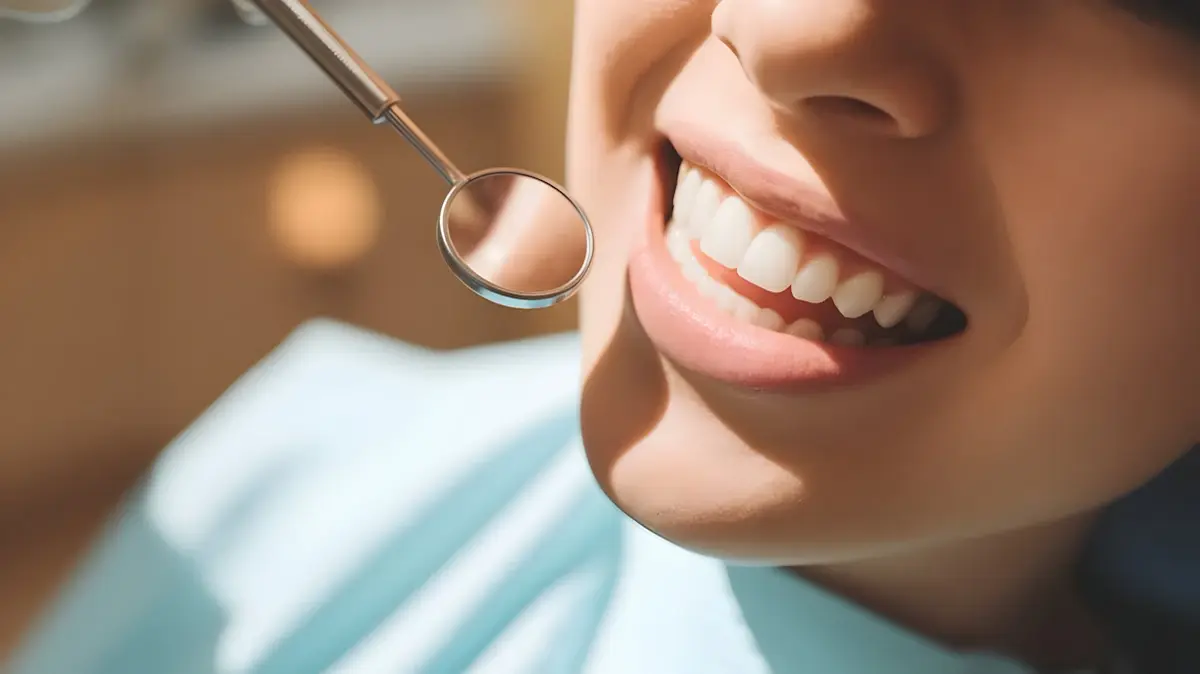 Khách mỉm cười khi bác sĩ soi gương nha khoa