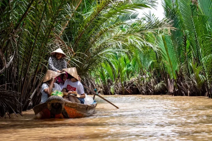 Xuồng nhỏ đi qua rạch dừa nước miền Tây