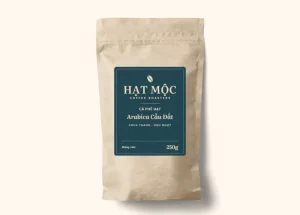 Túi giấy kraft cà phê hạt Arabica Cầu Đất, nhãn xanh ngọc