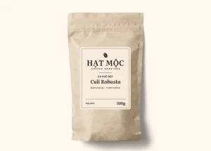 Túi giấy kraft cà phê bột Culi Robusta, nhãn kem chữ đen