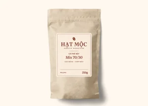 Túi giấy kraft cà phê bột Mix Robusta – Arabica, nhãn kem chữ đỏ đồng