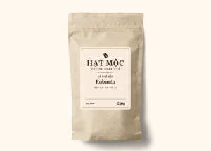 Túi giấy kraft cà phê bột Robusta, nhãn kem chữ nâu