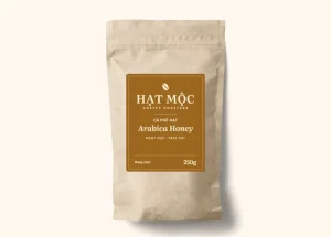 Túi giấy kraft cà phê hạt Arabica Honey, nhãn vàng mật