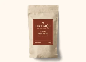 Túi giấy kraft cà phê hạt Mix Robusta – Arabica, nhãn đỏ đồng