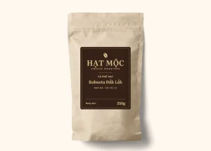 Túi giấy kraft cà phê hạt Robusta Đắk Lắk, nhãn nâu sẫm