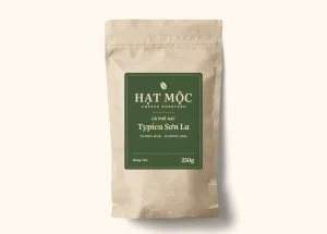 Túi giấy kraft cà phê hạt Arabica Typica Sơn La, nhãn xanh rêu