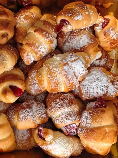 Croissant mâm xôi rắc đường bột