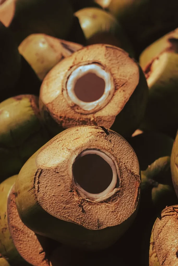 Trái dừa bổ đôi còn đầy nước