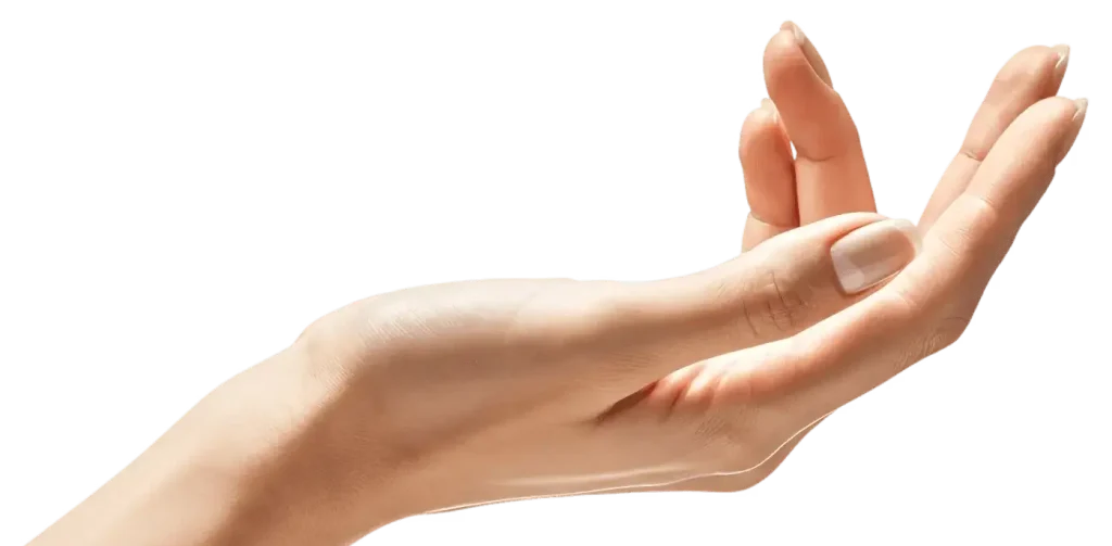 Bàn tay ngửa nâng nhẹ như đỡ hũ kem