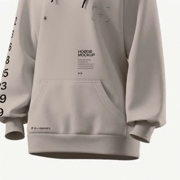 Áo hoodie màu be cát — cận phần gấu và cổ tay